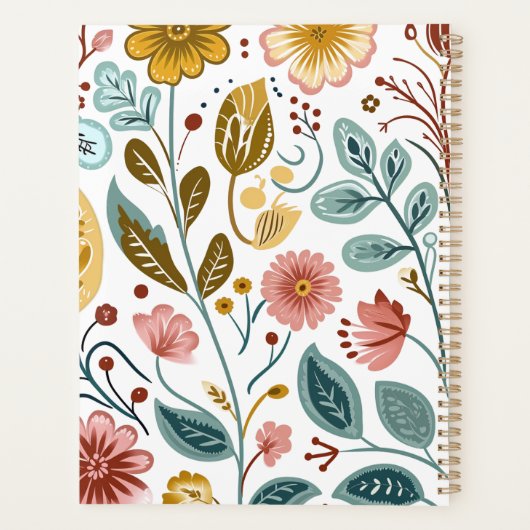 Scandinavische volksbloemen in gedempte kleuren planner (Achterkant)
