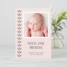 Scandinavische Volkse Florale Foto Geboorteaankond