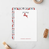 Scandinavische Volkskunst Aangepaste Naam Geperson Notitiekaartje (Voorkant / Achterkant in situ)