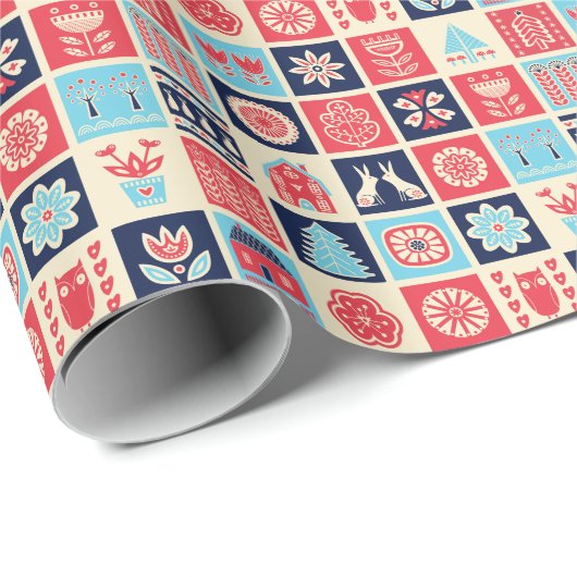 Scandinavische volkskunst:  bloemen. cadeaupapier (Rol Hoek)