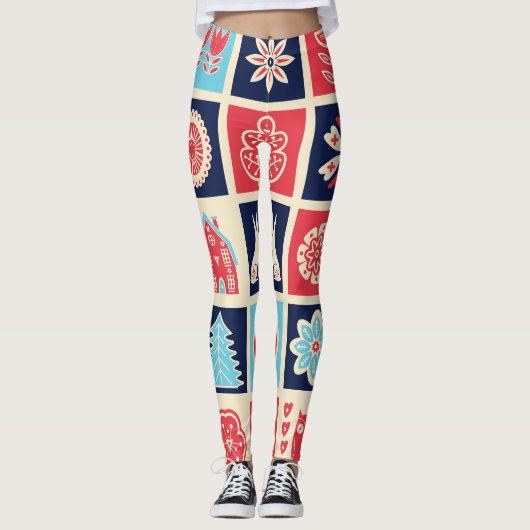 Scandinavische volkskunst:  bloemen. leggings (Voorkant)