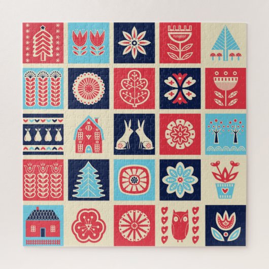 Scandinavische volkskunst: bloemen. legpuzzel (Verticaal)