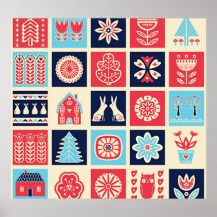 Scandinavische volkskunst:  bloemen. poster