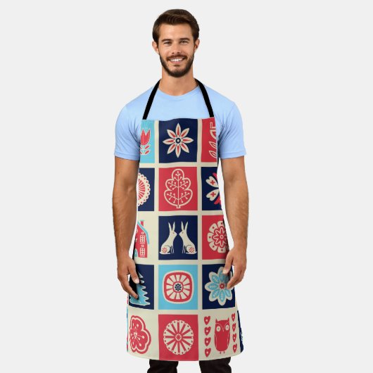 Scandinavische volkskunst:  bloemen. schort (Gedragen)