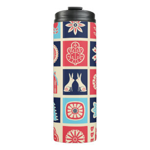 Scandinavische volkskunst:  bloemen. thermosbeker