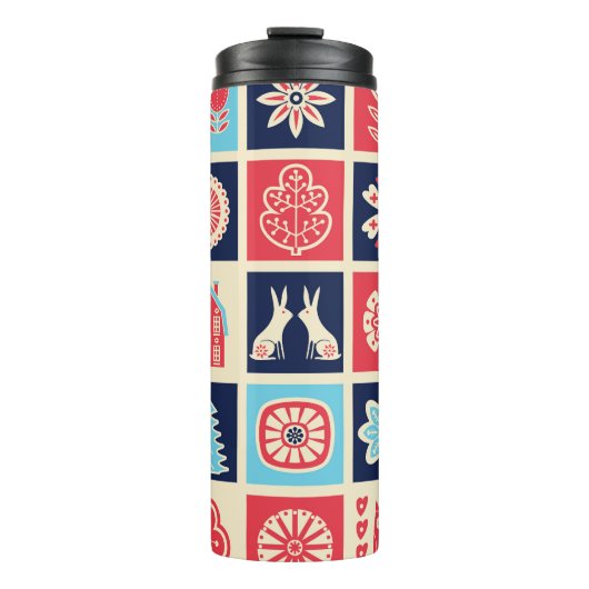 Scandinavische volkskunst: bloemen. thermosbeker (Voorkant)