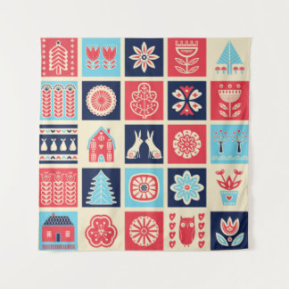 Scandinavische volkskunst:  bloemen. wandkleed