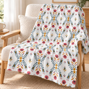 Scandinavische volkskunst bloempatroon fleece deken
