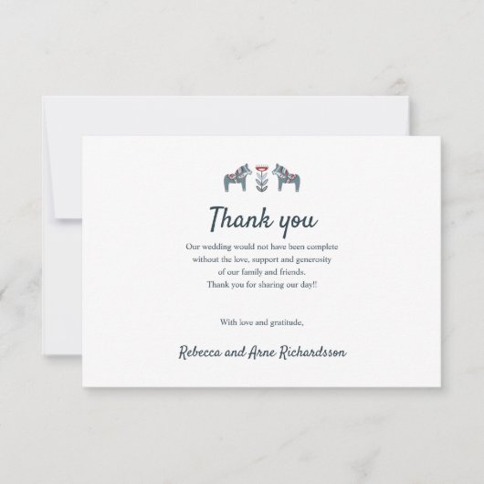 Scandinavische volkskunst dala paard bruiloft dank bedankkaart (Voorkant)