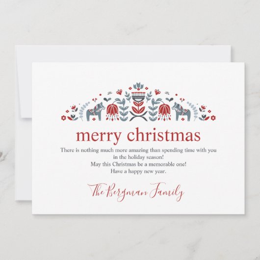 Scandinavische Volkskunst Dala Paard Foto Kerstmis Feestdagenkaart (Voorkant)