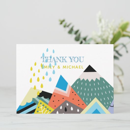 Scandinavische Volkskunst Dankkaartjes Blauw Geel Bedankkaart (Staand voorkant)