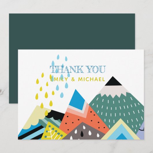 Scandinavische Volkskunst Dankkaartjes Blauw Geel Bedankkaart (Voorkant / Achterkant)