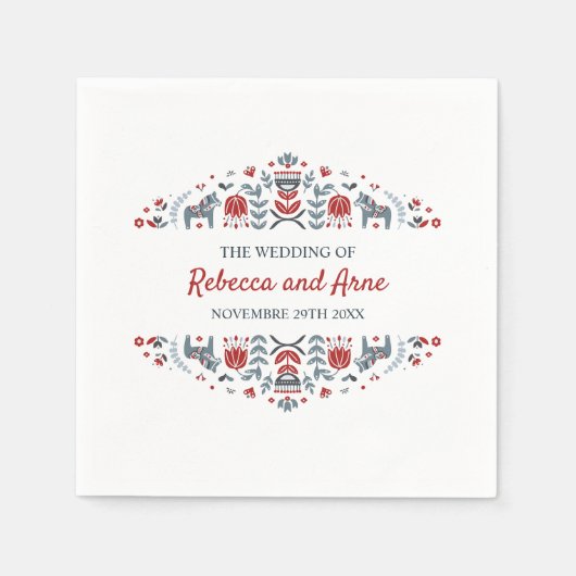 Scandinavische volkskunst | Gepersonaliseerde brui Servet (Voorkant)