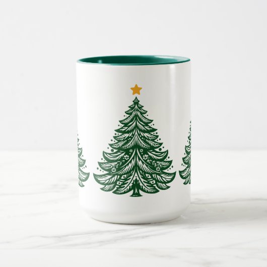 Scandinavische volkskunst groene kerstboom koffie mok (Midden)