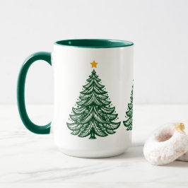 Scandinavische volkskunst groene kerstboom koffie mok