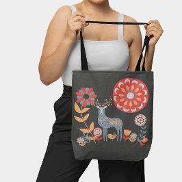 Scandinavische volkskunst herten vogel bloemige Na Tote Bag
