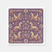 Scandinavische volkskunst in Paarse en gouden deco Servet (Voorkant)