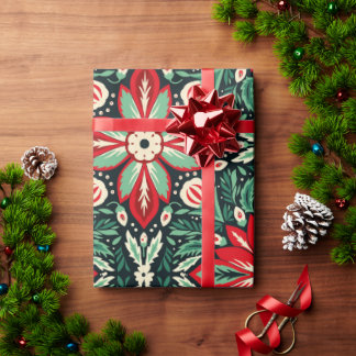 Scandinavische volkskunst Kerst rood en groen Cadeaupapier