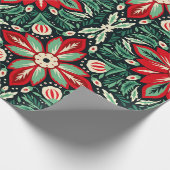 Scandinavische volkskunst Kerst rood en groen Cadeaupapier (Hoek)
