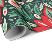 Scandinavische volkskunst Kerst rood en groen Cadeaupapier (Rol Hoek)