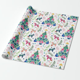 Scandinavische volkskunst kerstbomen & Dala paard Cadeaupapier