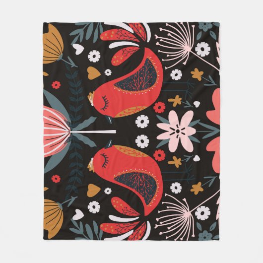 Scandinavische volkskunst: kleurrijke vogels. fleece deken (Voorkant)