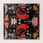 Scandinavische volkskunst: kleurrijke vogels. legpuzzel (Horizontaal)