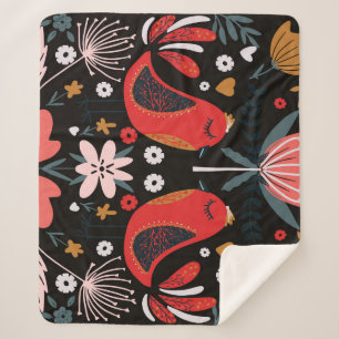 Scandinavische volkskunst: kleurrijke vogels. sherpa deken