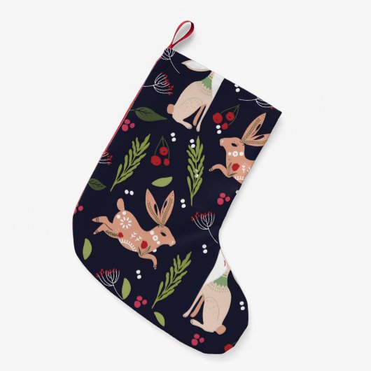 Scandinavische volkskunst konijnenprint kleine kerstsok (Voorkant (Hangend))