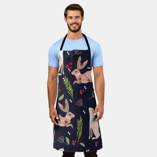 Scandinavische volkskunst konijnenprint schort (Gedragen)