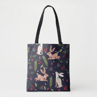 Scandinavische volkskunst konijnenprint tote bag