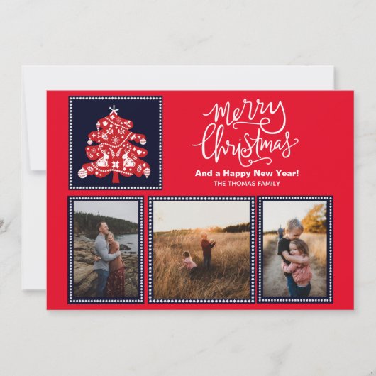 Scandinavische volkskunst Merry Christmas Tree 3 F Feestdagenkaart (Voorkant)