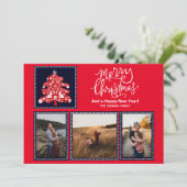 Scandinavische volkskunst Merry Christmas Tree 3 F Feestdagenkaart (Staand voorkant)