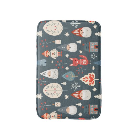 Scandinavische volkskunst met kerstkabouters badmat (Voorkant Verticaal)