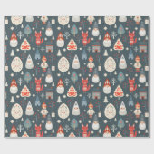 Scandinavische volkskunst met kerstkabouters cadeaupapier (Vlak)