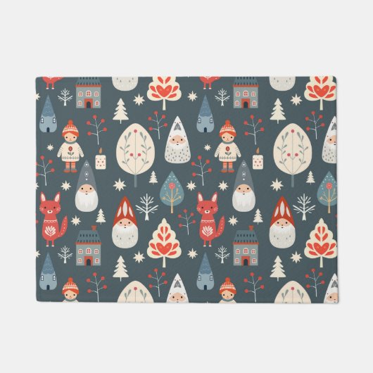 Scandinavische volkskunst met kerstkabouters deurmat (Voorkant)