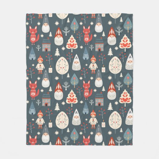 Scandinavische volkskunst met kerstkabouters fleece deken (Voorkant)