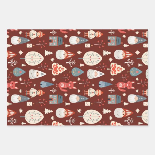 Scandinavische volkskunst met kerstkabouters inpakpapier vel (Voorkant 3)