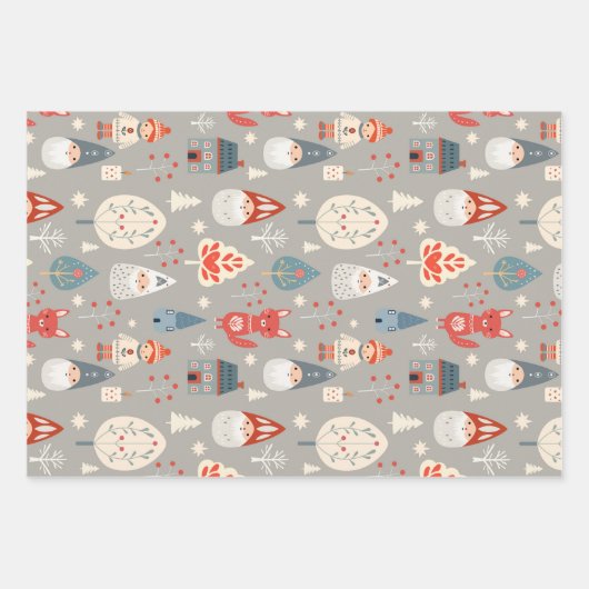 Scandinavische volkskunst met kerstkabouters inpakpapier vel (Voorkant 2)