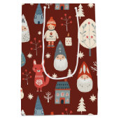 Scandinavische volkskunst met kerstkabouters medium cadeauzakje (Achterkant)