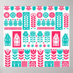 Scandinavische volkskunst:  naadloos poster