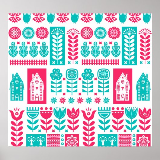 Scandinavische volkskunst:  naadloos poster (Voorkant)