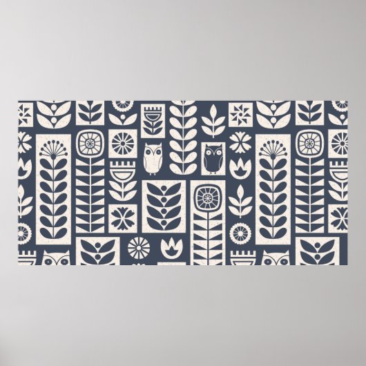 Scandinavische volkskunst naadloos vintage patroon poster (Voorkant)