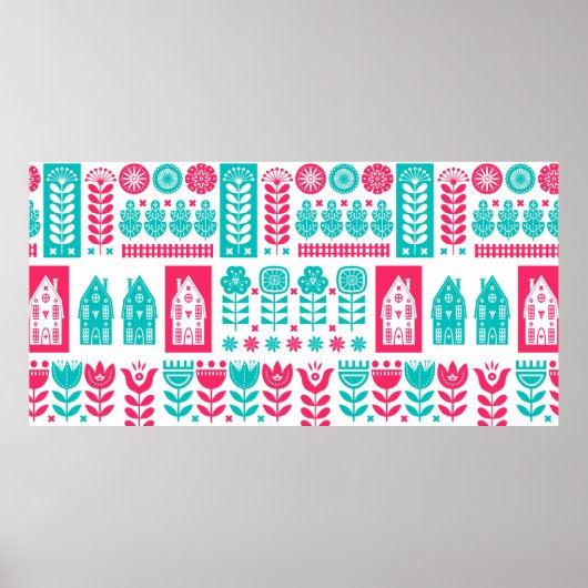 Scandinavische volkskunst naadloos vintage patroon poster (Voorkant)