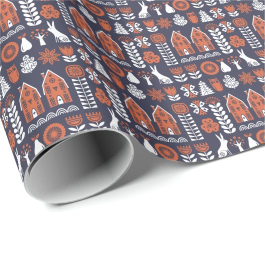 Scandinavische volkskunst  patroon cadeaupapier (Rol Hoek)