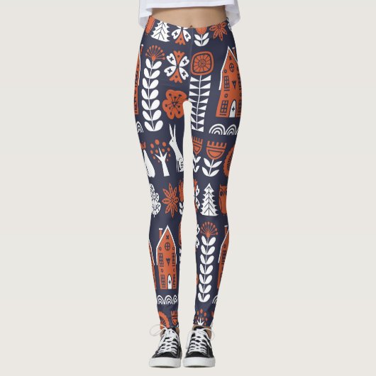 Scandinavische volkskunst  patroon leggings (Voorkant)