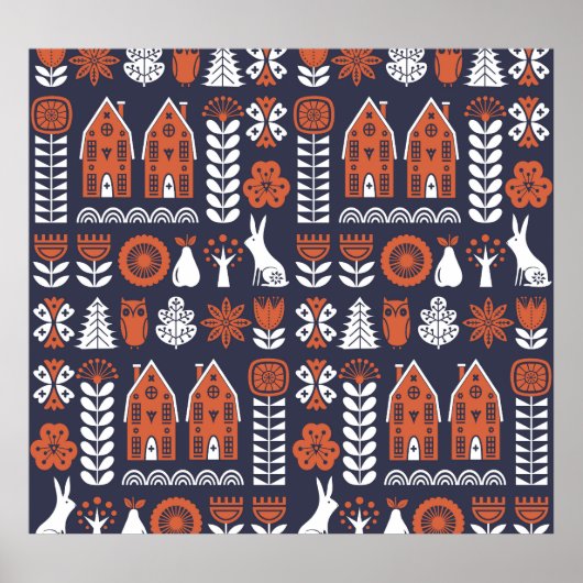 Scandinavische volkskunst  patroon poster (Voorkant)