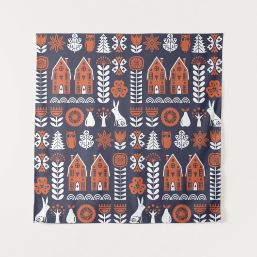 Scandinavische volkskunst  patroon wandkleed (Voorkant)