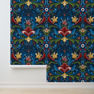 Scandinavische volkskunst Rosemaling Behang