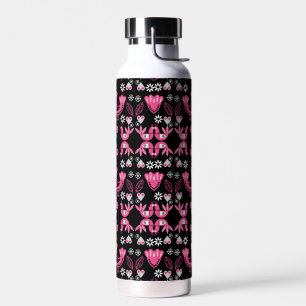Scandinavische volkskunst roze en witte vogels waterfles